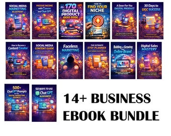 14+ Business Ebook Bundle | Digital Marketing, Passive Income, Social Media, ChatGPT, Etsy & Online Business Guides