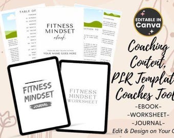 Fitness Mindset PLR Bundle, Canva Editable Coaching Templates, Journal & Workbook, Digital Download, Life Coach Content, Self Growth