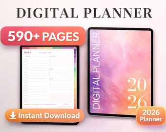 Digital Planner 2026 | 590+ Pages Hyperlinked Planner | iPad Planner | GoodNotes Planner | Notability Planner | Apple & Google Calendar