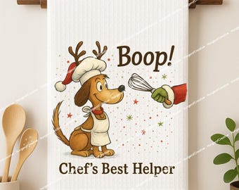 Funny Grinc Dog Christmas PNG: Boop Chef’s Best Helper Christmas Kitchen Towel, Boop Holiday Design (Digital Download) Sublimation Png