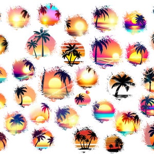 Strand Sonnenuntergang Sublimationsdesign: Sommer Palme PNG (Digitaler Download)