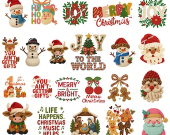 22 Preppy Christian Christmas Crochet Png Bundle, Latch Hook Yarn Crochet Jesus Christmas Png, Merry Christmas Png
