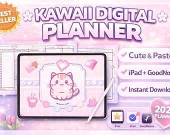 Kawaii Digital Planner 2026 | Cute Pink iPad Planner | GoodNotes & Notability Planner | Hyperlinked Pastel Planner | Instant Download