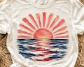 4th of July, Retro Beach Sunset Design, Boho Sunset Png, Summer Ocean Sunset Sublimation Png, Tropical Aesthetic Shirt Graphic product logo
