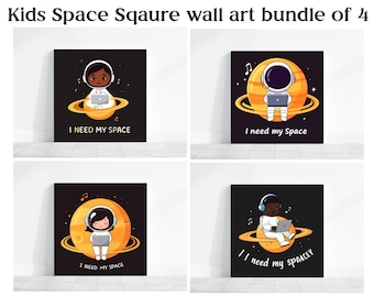 Kids Space Wall Art Bundle of 4 | Astronaut Nursery Prints | I Need My Space Quote | Space Nursery Decor | Kids Room Printable Art