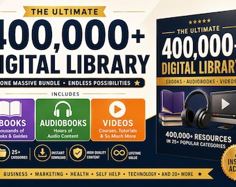 400,000+ Digital Library Bundle | PLR eBooks, Courses, Audiobooks, Videos, Guides | Business, Marketing, Health, Self Help Instant Download