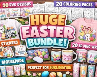 Easter Design Bundle | 140+ SVG PNG Files for Sublimation (Digital Download)