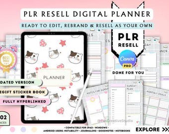Cute Cat Digital Planner, Kawaii Planner, iPad Planner, GoodNotes Planner, Hyperlinked Planner, Daily Weekly Planner, Instant Download