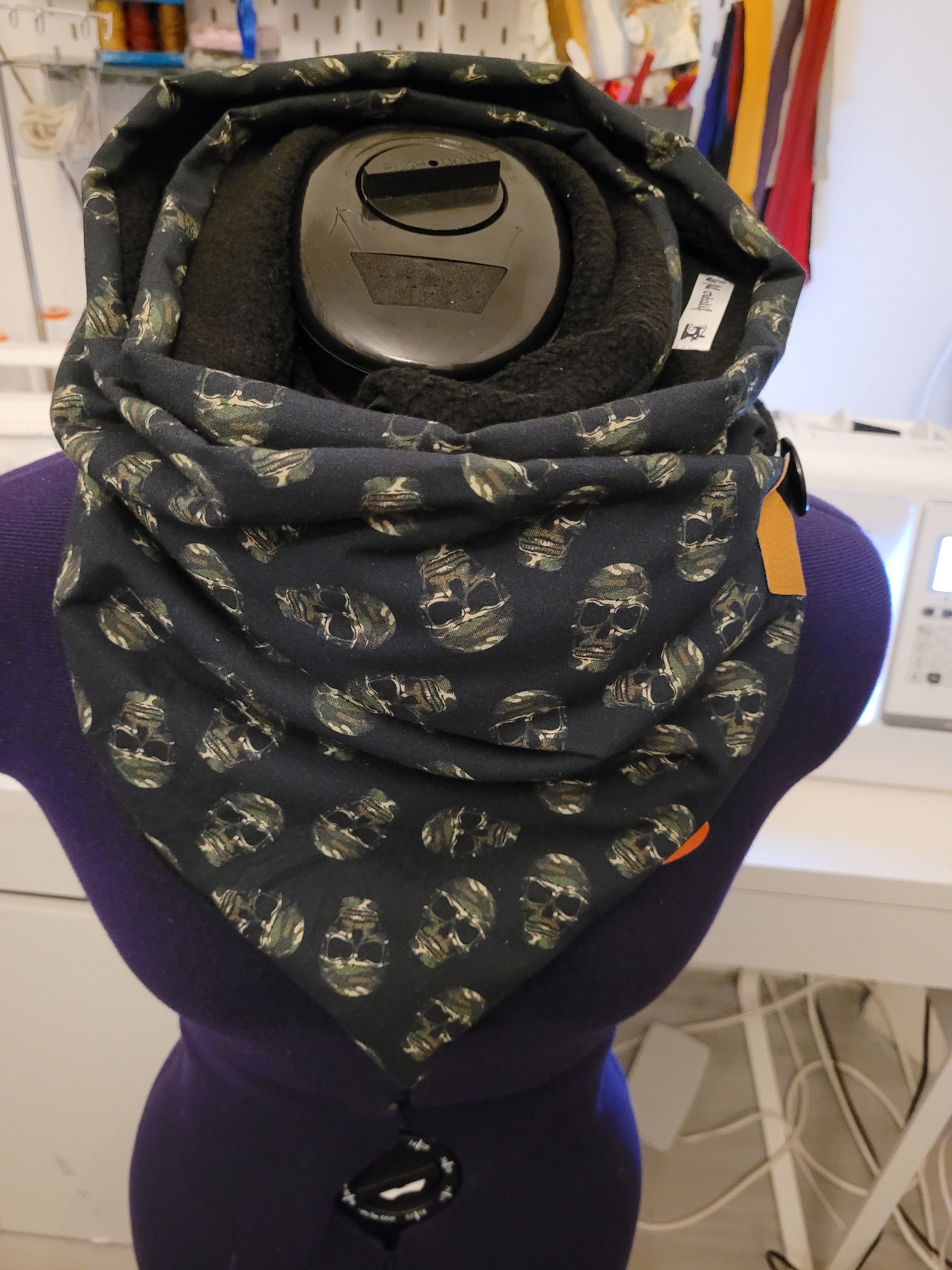 Scarf/ Chèche in Cotton Fabric and Fleece With Skull - Etsy