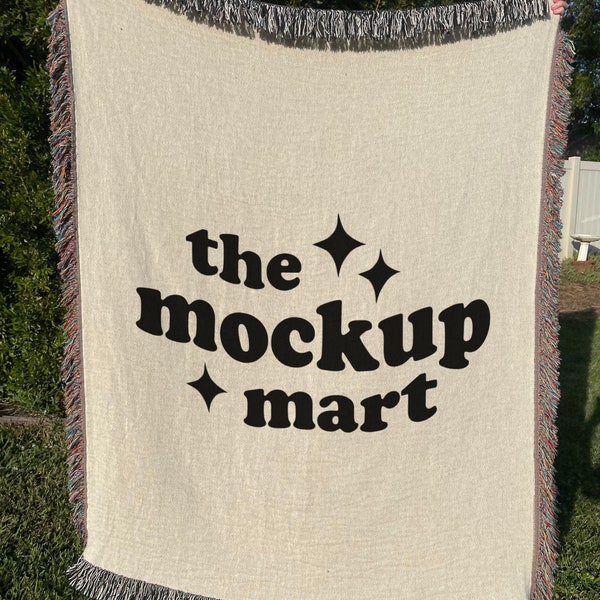 Woven blanket 50x60” mock up, Photoshop Smart Object mockup, print on demand gooten mockups