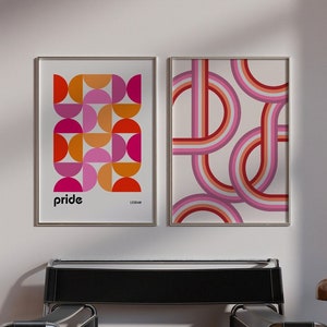 Set of 2 Retro Lesbian Digital Prints, Subtle Lesbian Pride Flag Printables, Gay Wall Art Set, WLW Posters, Dorm Decor, Lesbian Housewarming