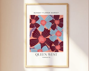 Toronto City Flower Market Wall Print, Queen West Poster, Botanical Wall Art, Toronto Neighbourhood Art