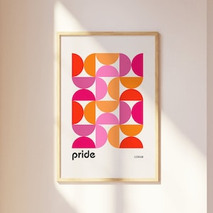 Lesbian Poster, Retro Wall Art, Bauhaus Shapes Print, Lesbian Flag, Subtle Lesbian Art, Gay Home Decor