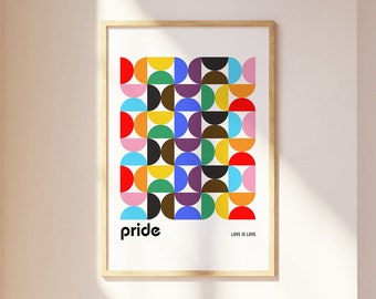 Retro Rainbow Bauhaus Poster, Pride Flag Decor, Gay Pride Wall Art, Modern Pride Print, Subtle Pride Art, Gay Home Decor