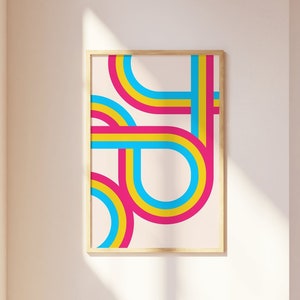 Pansexual Pride Wall Print, Pan Flag Art, Birthday Gift Pansexual Friend, Simple LGBTQ Poster, Subtle Pansexual Decor, Retro Bauhaus Art