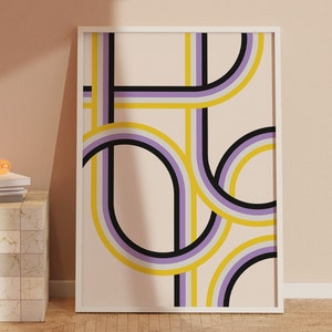 Non-binary Pride Art Print: Retro Bauhaus Stripes