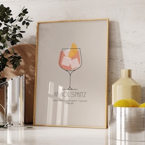 Aperol Spritz Cocktail Print, Bar Print, Cocktail Poster Print, Trendy Cocktail Art, Kitchen Posters, Minimal Bar Cart Prints