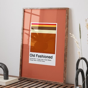 Impresión de pared de cócteles de bar minimalista, impresión de recetas antiguas, impresiones de carritos de bar casero, amante del bourbon, cócteles clásicos, regalo de arte de pared para papá