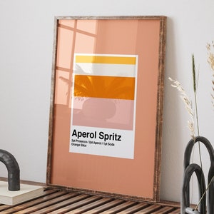 Aperol Spritz Wall Print, Bar Cart Decor, Modern Kitchen Prints, Minimal Cocktail Bar Poster, Aperol Cocktail Recipe Art, Bar Prints