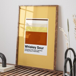 Whiskey Sour Cocktail Print, Minimalist Bar Wall Prints, Whiskey Lover Gift, Bar Recipe Art Print, Man Cave Bar Decor, Bar Cart Prints