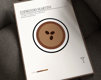 Espresso Martini Art Print: Minimalist Cocktail Recipe, Bar Cart Decor