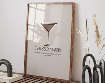 Espresso-martinicocktailposter: minimalistische barwagenkunstafdruk