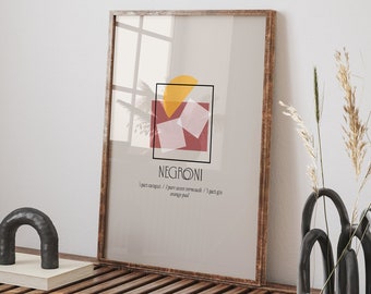 Negroni Cocktail Art Print: Modern Bar Cart Decor