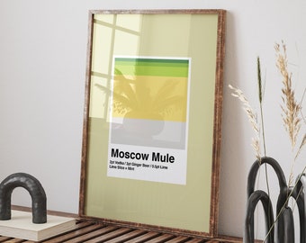Moscow Mule Print: Minimalist Bar Cart Decor, Cocktail Recipe Art