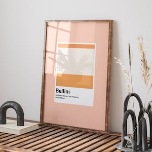 Bellini Cocktail Wall Art, Minimalist Kitchen Wall Art, Girly Cocktail Drinks Poster Print, Blush Pink Bar Cart Decor, Bar Recipe Art
