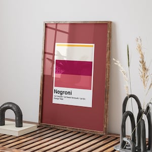Negroni Wall Print, Gin Bar Cart Art, Minimalist Bar Prints, Modern Kitchen Print, Minimalist Cocktail Poster, Mixologist Housewarming Gift