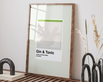 Gin and Tonic Recipe Art Print: Modern Bar Cart Decor