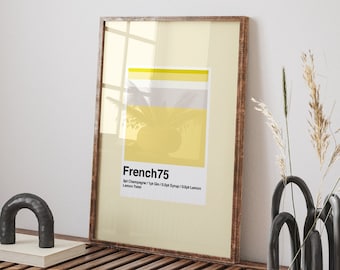 Impresión de cóctel French 75: Decoración minimalista para carrito de bar