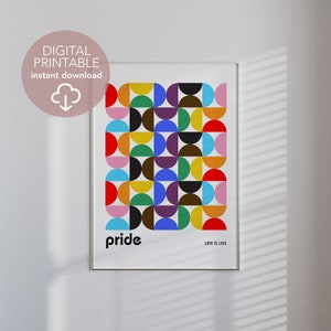 Stampa digitale Bauhaus arcobaleno retrò, download della bandiera dell'orgoglio progressista, arte murale dell'orgoglio gay, stampabile dell'orgoglio moderno, arte dell'orgoglio sottile, regalo gay