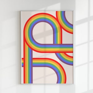 Pride Rainbow Wall Art Printable | Gay Digital Poster Print | Gay Pride Flag | Retro Bauhaus Print | Gay Gift Idea | Pride Housewarming Gift