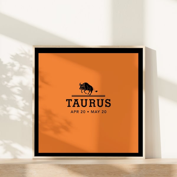 Taurus Wall Print, Zodiac Wall Art, Luxury Orange Wall Decor, Dressing Room Decor, Fashionista Gift, Taurus Gift, Star Sign Wall Art