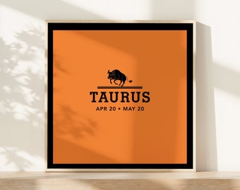 Taurus Wall Print, Zodiac Wall Art, Luxury Orange Wall Decor, Dressing Room Decor, Fashionista Gift, Taurus Gift, Star Sign Wall Art