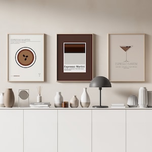 3-delige Bar Print Set, Espresso Martini Gallery Wall, Cocktail Art Prints, Bar Cart Gallery Wall Download, Keuken Digitale Print Set