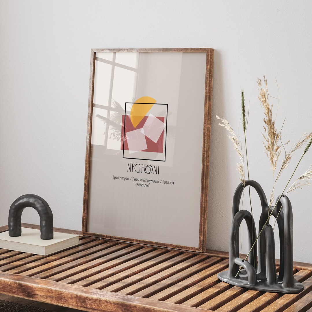 Negroni Print, Modern Kitchen Wall Art, Above Bar Cart Decor, Cocktail