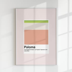 Paloma Cocktail Wandkunst | Rosa Cocktail Rezept Printable | Moderne Tequila Cocktail Poster Sofort Download | Rosa Bar Cart Decor Download