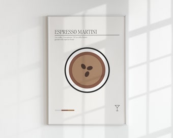 Espresso Martini Digital Print, Cocktail Art Download, Martini Poster Printable, Alcohol Prints, Cocktail Recipe Bar Cart Prints