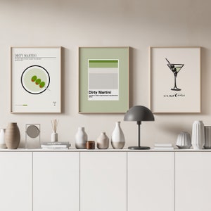 3-delige Bar Prints, Dirty Martini Gallery Wall, Gin Bar Cart Art, Cocktail Art Print, Bar Gallery Wall Download, Bar Cart Digital Print Set