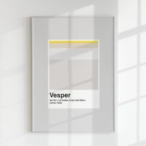Vesper Martini digitale poster | Bar Cocktail Recept Afdrukken | Mannelijke Bar Cart Decor | James Bond Martini afdrukken | Man Cave-decor