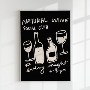 Wijn Happy Hour Wall Print, Keuken Doodle Art, Wine Club Poster Bar Cart Printable, Handgetekende Food Art, Digitale Prints, Instant Download