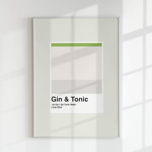 Gin and Tonic wydruk cyfrowy | Przepis na bar do wydrukowania | Prezent dla miłośników ginu do pobrania natychmiast | Wydruk sztuki ściennej dla taty