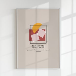 Negroni Digitaldruck, moderne Küche Wandkunst, Bar Cart Decor, Cocktail Art Download, Bar Printables