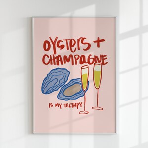Digitale keukenprint oesters champagne, keukendoodles, barwagen afdrukbaar, eetkamer digitale prints, Instant Download