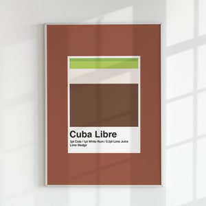Cuba Libre Digital Cocktail Print, Bar Art Digital Download, Minimal Cocktail Art, Kitchen Wall Art, Minimal Bar Cart Decor