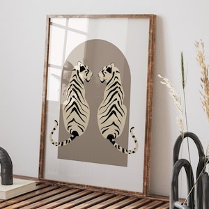 Tiger Wall Art Poster | Neutral Boho Tiger Print | Beige Aesthetic Wall Print | Beige Black Wall Decor | Trendy Boho Art Prints