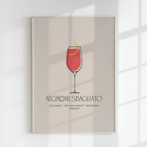 Negroni Sbagliato Digital Print, Modern Kitchen Prints, Bar Cart Decor, Cocktail Art Download, Bar Printables