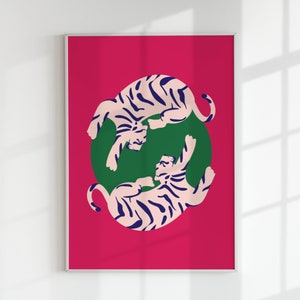 Muurkunst roze tijger: preppy slaapzaaldecoratie (digitale download)